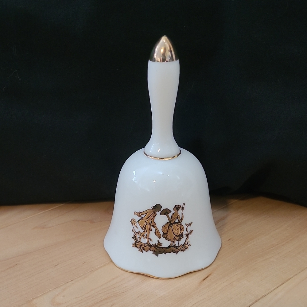 2/$20 Vintage Lady Angela White Ceramic Bell with Gold Accents